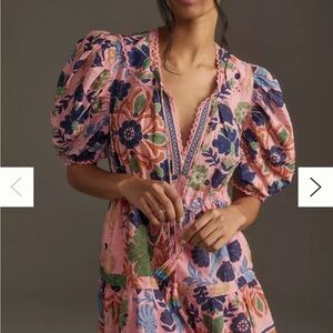 FARM Rio Pink Floral Puff Sleeve Dress